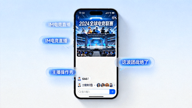 IM电竞移动端App界面截图 - 展示手机上的赛事直播与弹幕互动